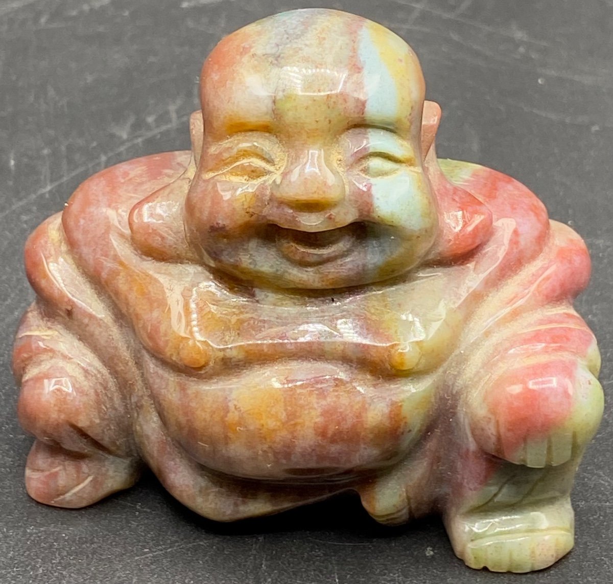 Small Laughing Buddha In Carved Hard Stone From Asia Circa 1950/60