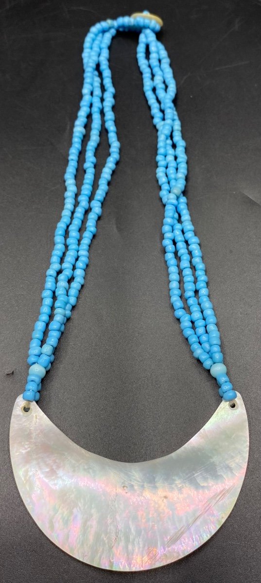 Mother-of-pearl Crescent Necklace And Glass Paste Beads, From The 1940s/50s, Foreign…-photo-2