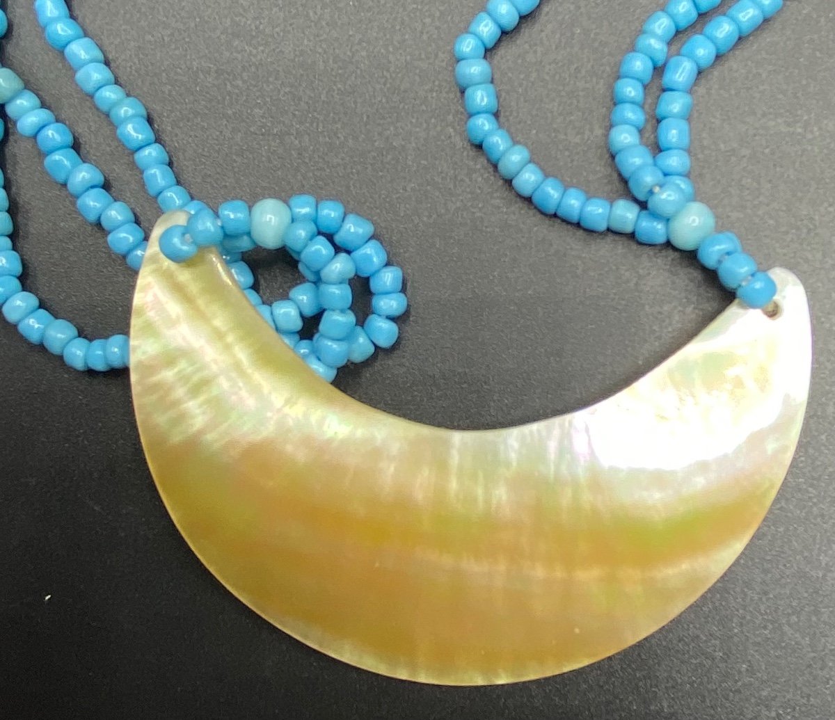 Mother-of-pearl Crescent Necklace And Glass Paste Beads, From The 1940s/50s, Foreign…-photo-3