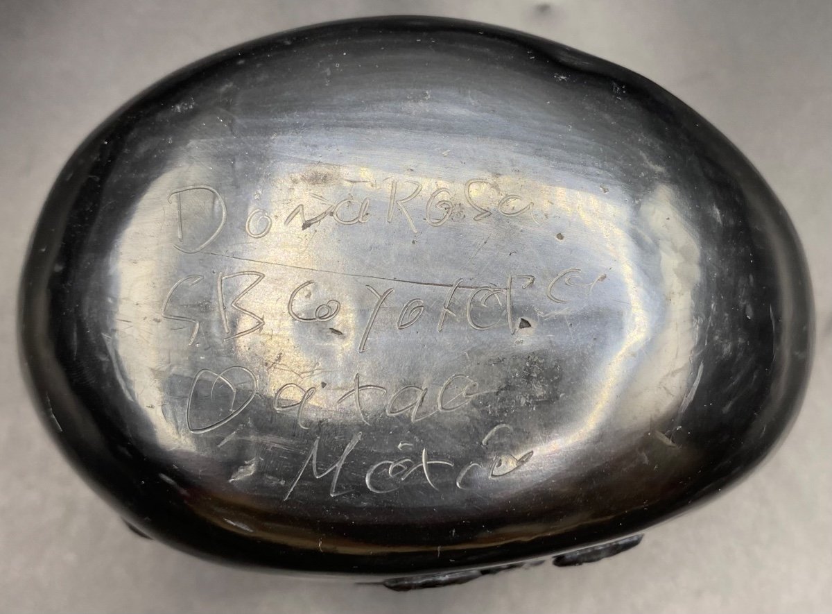 Vase En Céramique Noire Mexicain Signé Par Dona Rosa Sb Coyoxopo Des Années 1950/60-photo-2