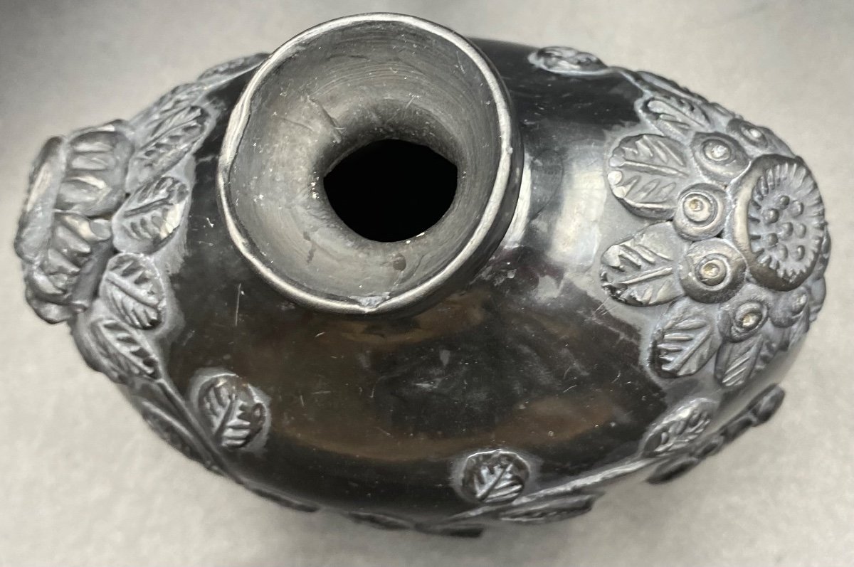Vase En Céramique Noire Mexicain Signé Par Dona Rosa Sb Coyoxopo Des Années 1950/60-photo-3