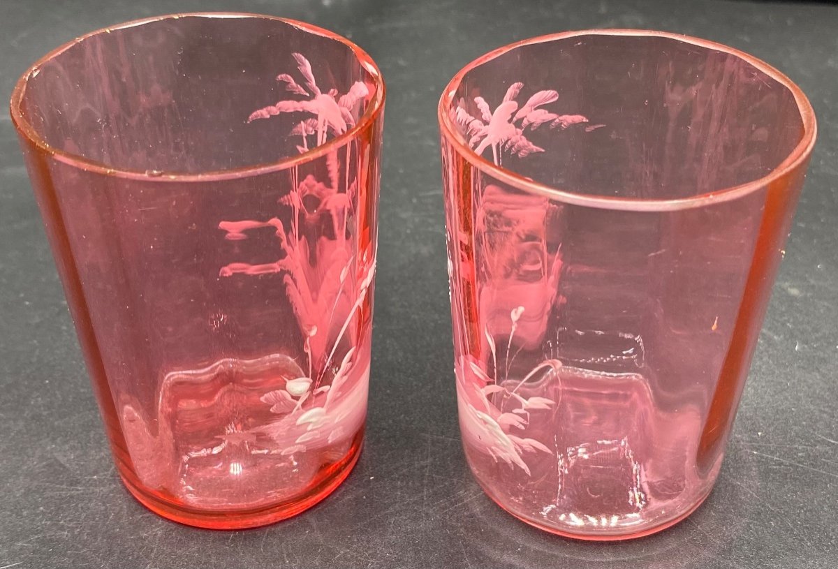 Pair Of Small Mary-gregory Enameled Crystal Glasses Circa 1900-photo-4