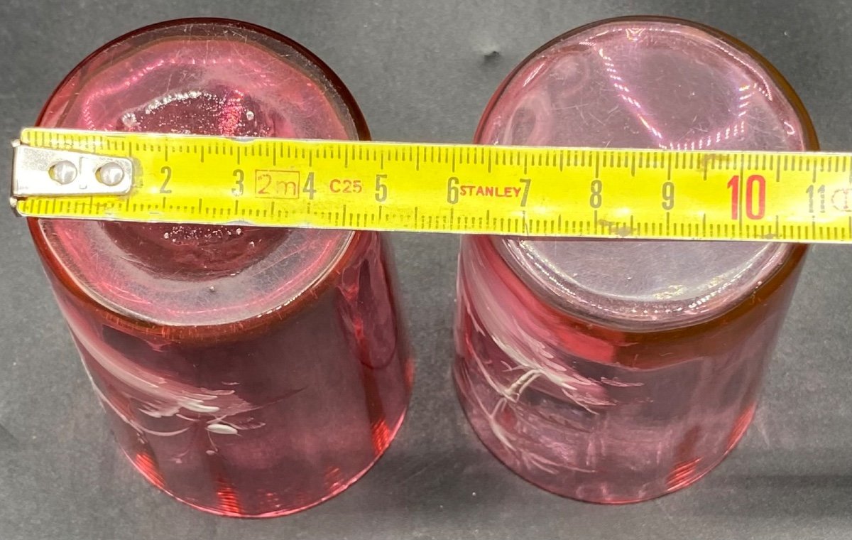 Pair Of Small Mary-gregory Enameled Crystal Glasses Circa 1900-photo-7