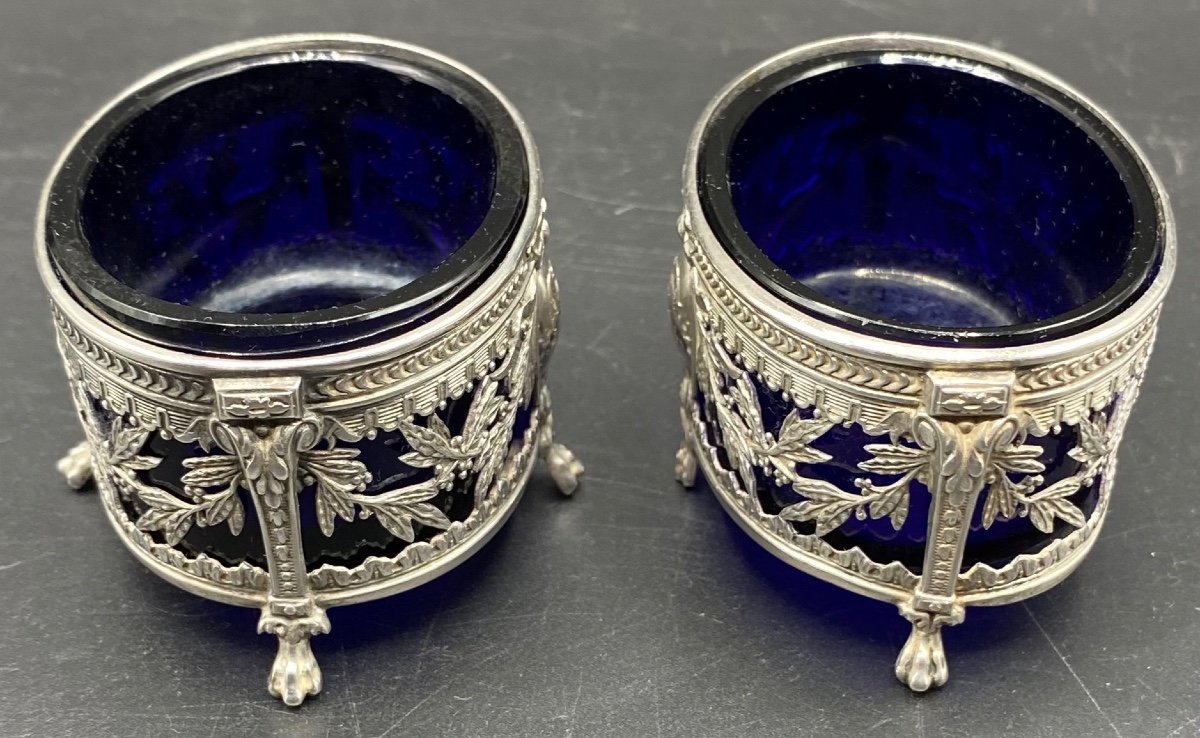 Pair Of Salerons In Sterling Silver And Blue Sèvres Crystal Mid-19th French -photo-2