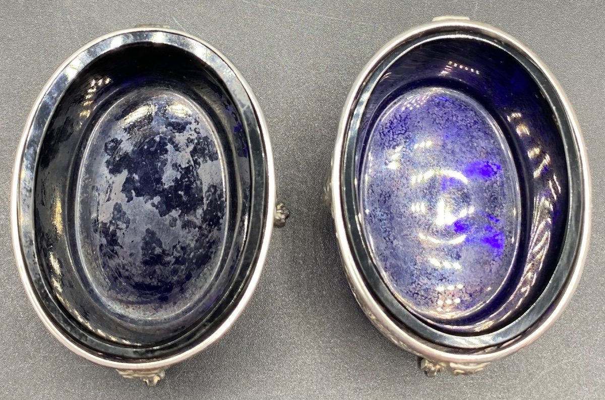 Pair Of Salerons In Sterling Silver And Blue Sèvres Crystal Mid-19th French -photo-2