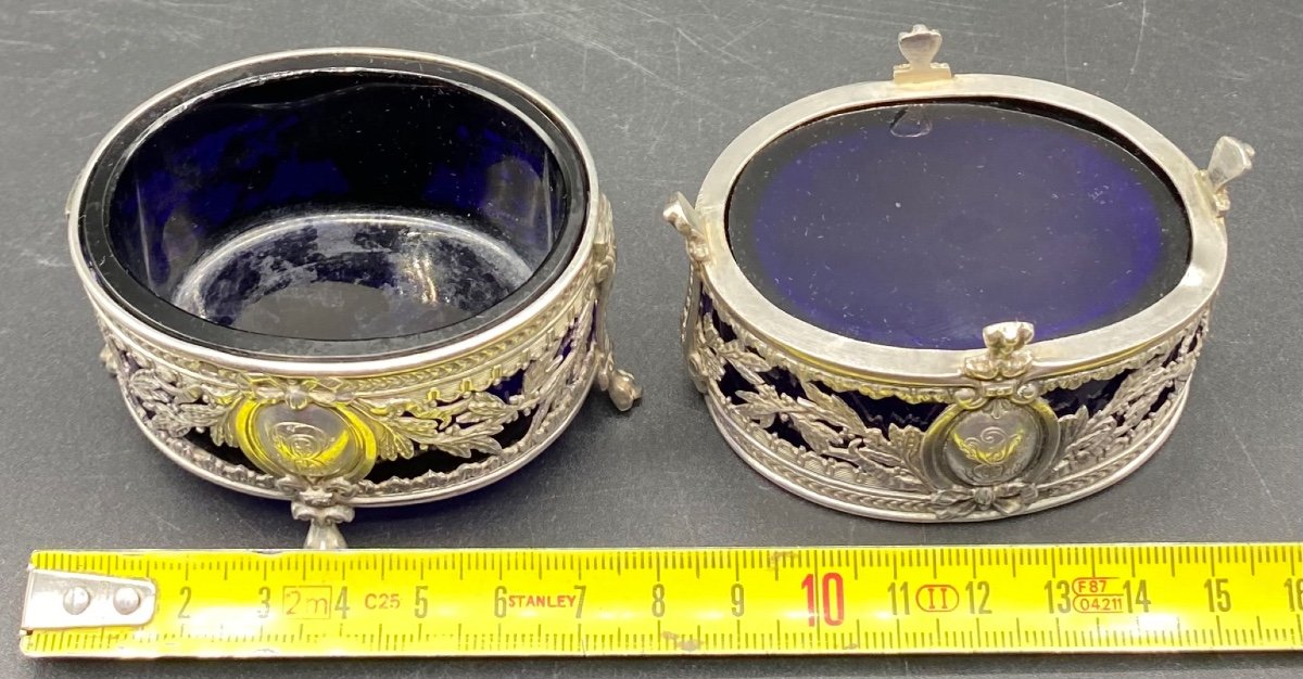 Pair Of Salerons In Sterling Silver And Blue Sèvres Crystal Mid-19th French -photo-5
