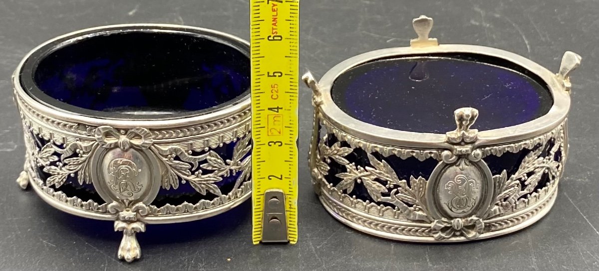 Pair Of Salerons In Sterling Silver And Blue Sèvres Crystal Mid-19th French -photo-6