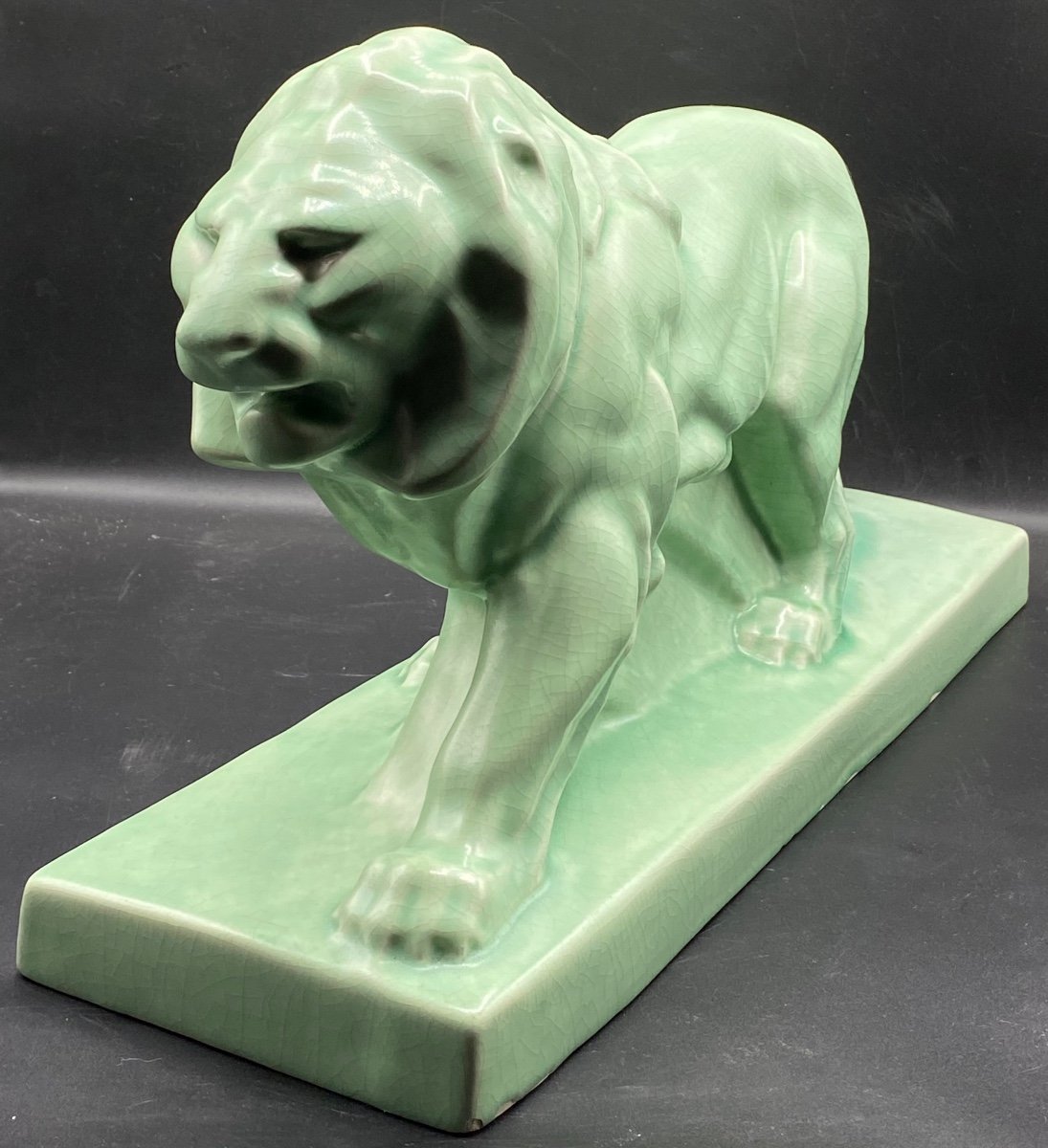 Lion In Cracked Ceramic From The 1930s -photo-4