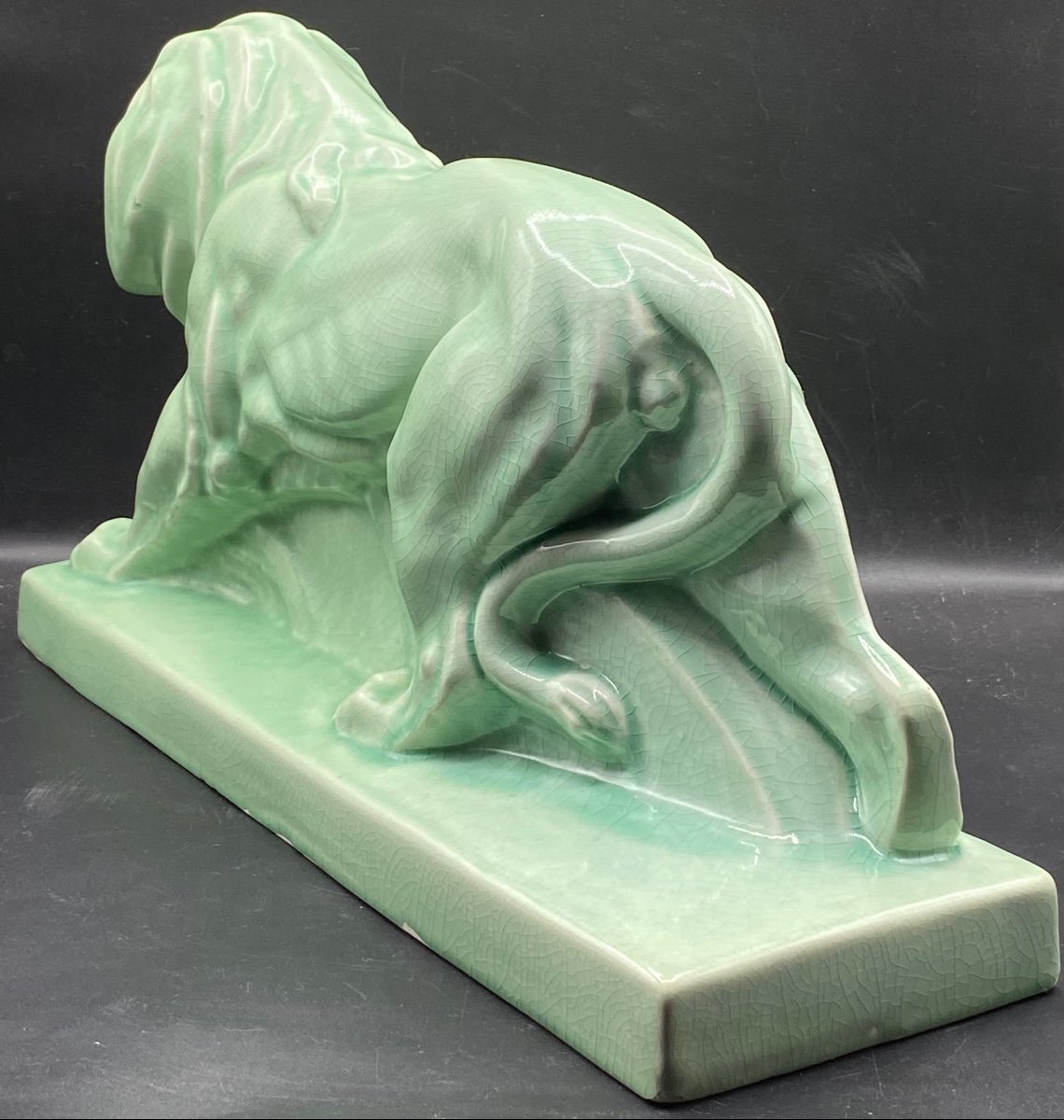 Lion In Cracked Ceramic From The 1930s -photo-1