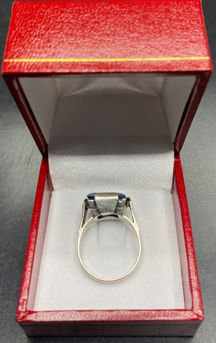 Bague En Argent Massif Et Topaze Des Années 30 Française-photo-2