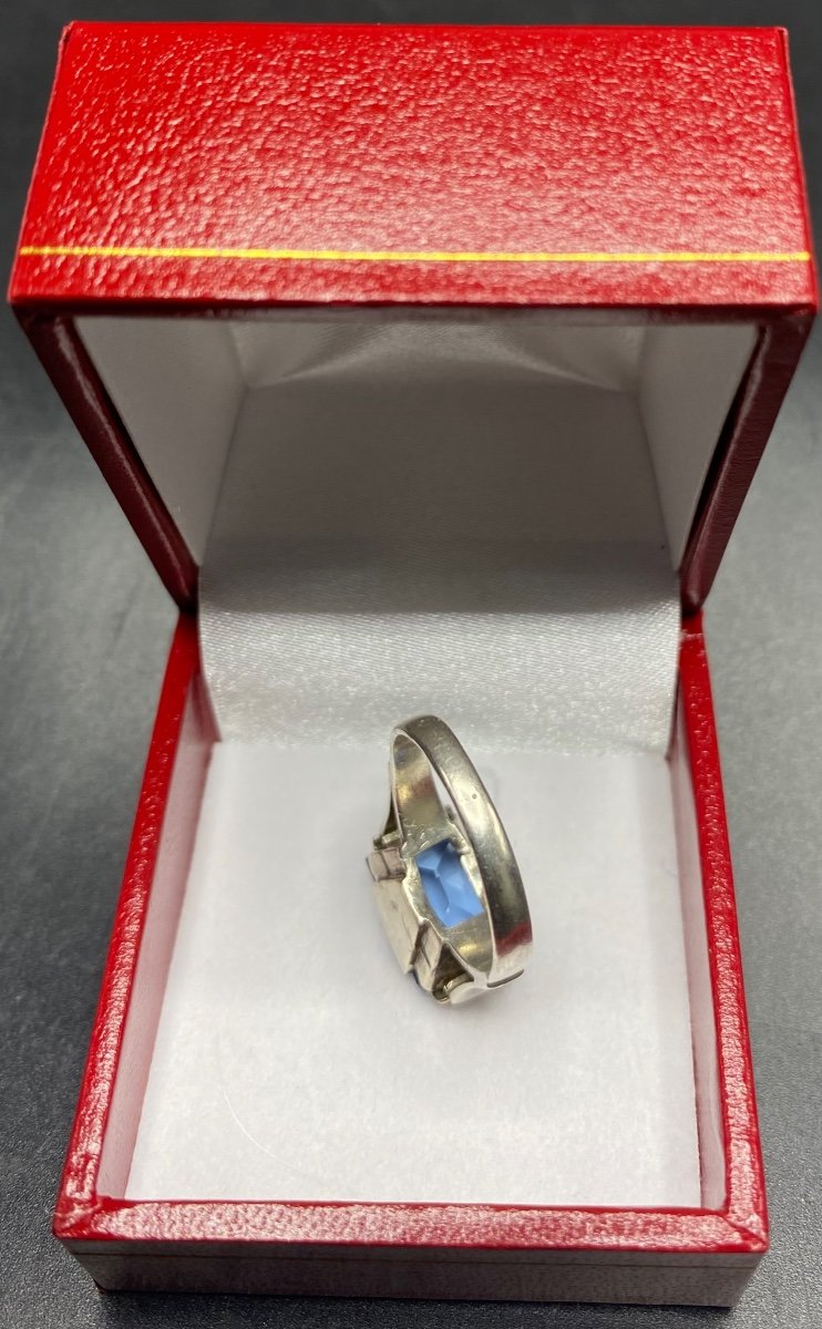 Bague En Argent Massif Et Topaze Des Années 30 Française-photo-3