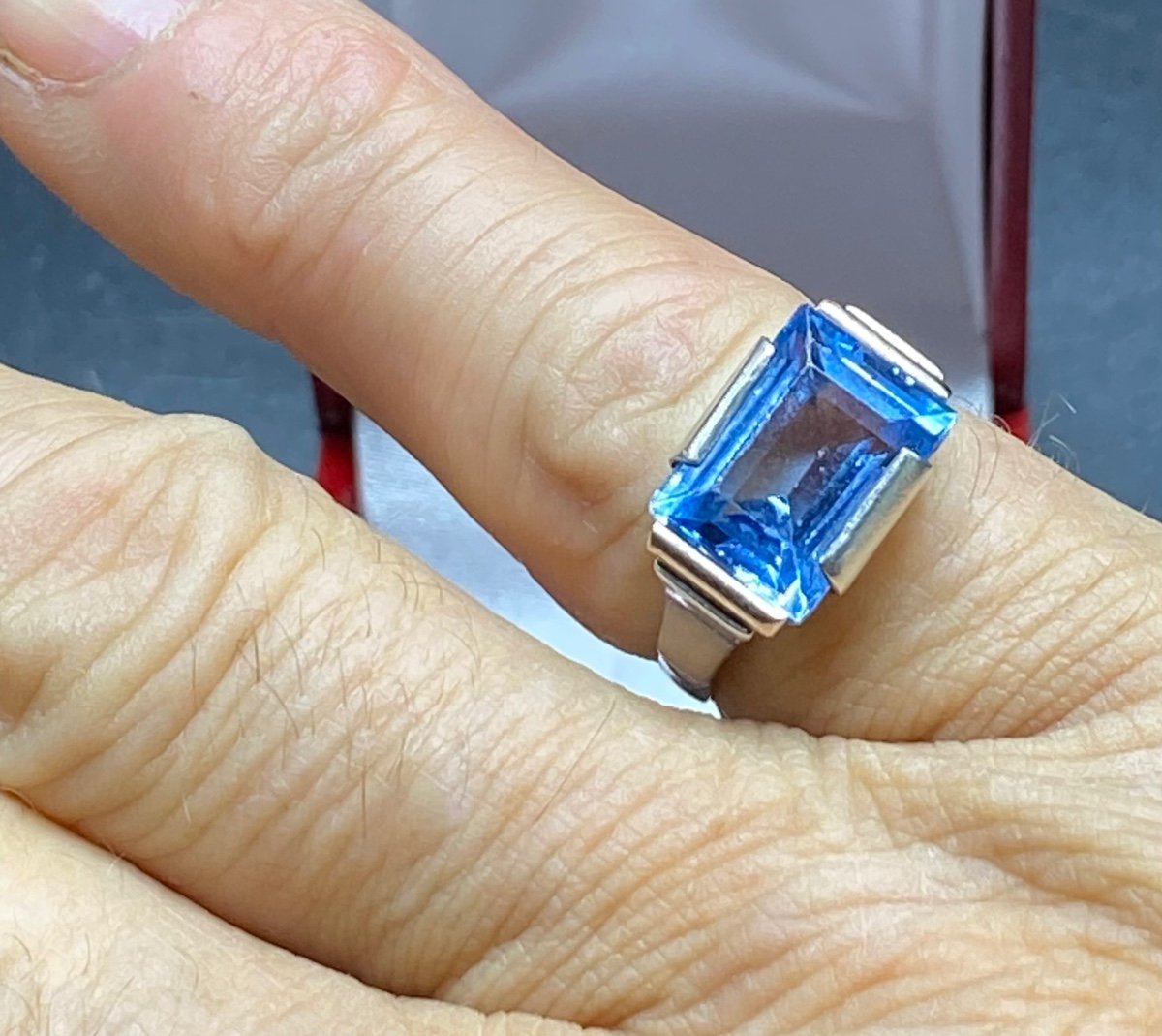 Bague En Argent Massif Et Topaze Des Années 30 Française-photo-4