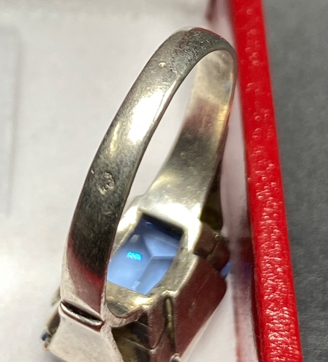 Bague En Argent Massif Et Topaze Des Années 30 Française-photo-2