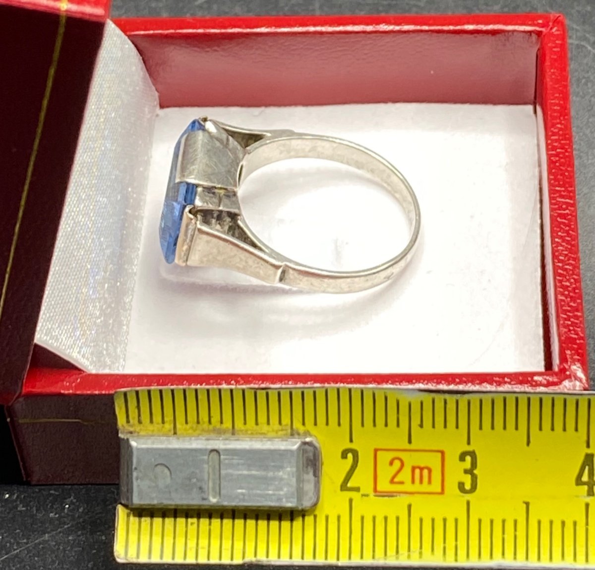 Bague En Argent Massif Et Topaze Des Années 30 Française-photo-5