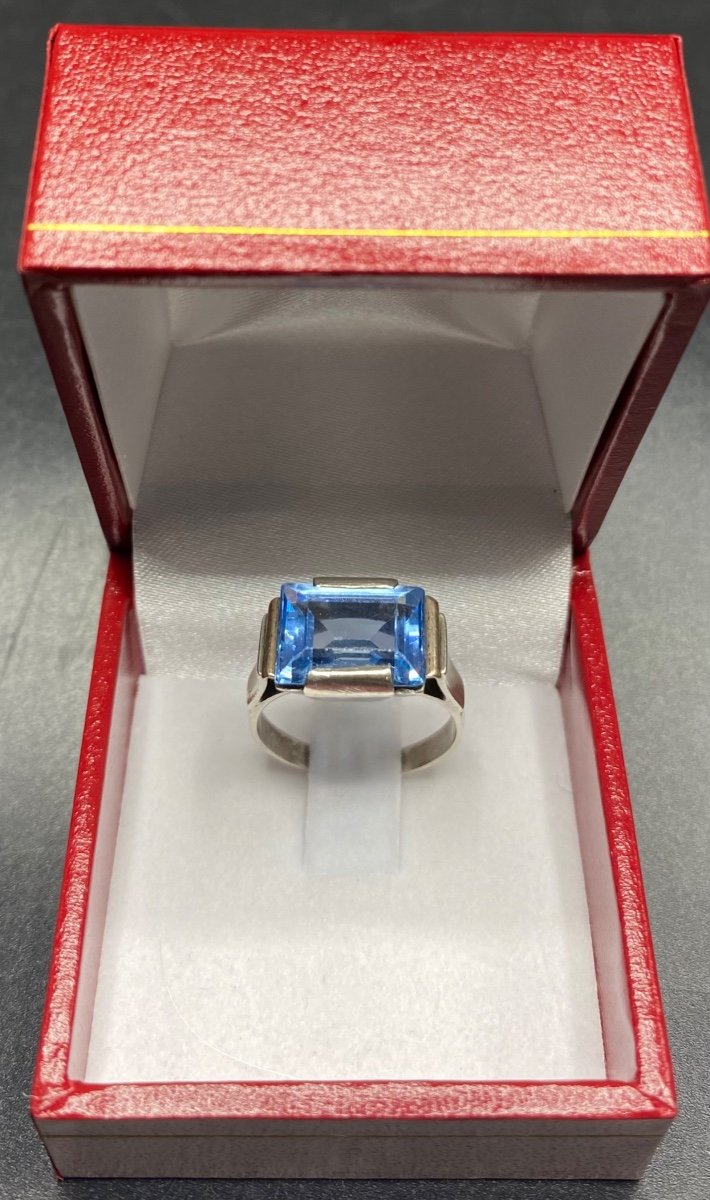 Bague En Argent Massif Et Topaze Des Années 30 Française