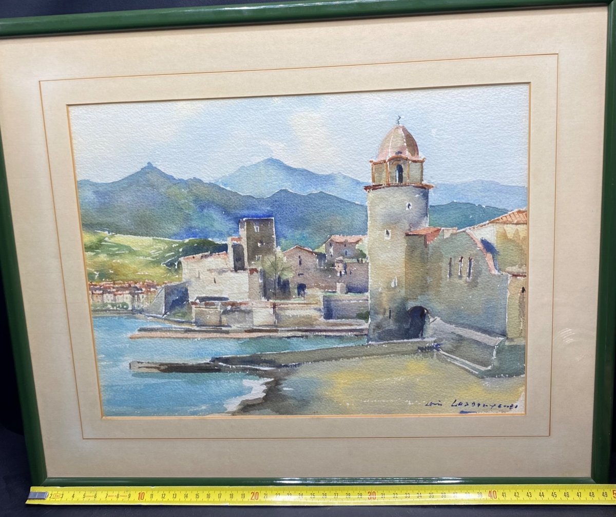 Aquarelle Sur Collioure Par Louis Lasbouygues Vers 1980-photo-4