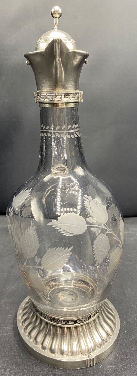 Ewer In Engraved Blown Glass And Mounts In Greek Sterling Silver Beginning 19th Century Smyrna -photo-2