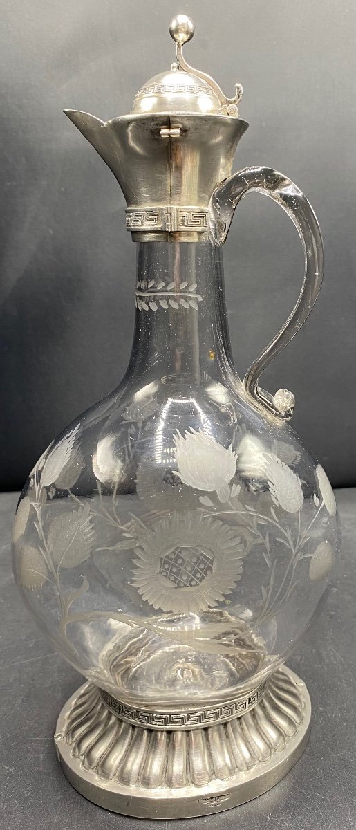 Ewer In Engraved Blown Glass And Mounts In Greek Sterling Silver Beginning 19th Century Smyrna -photo-4