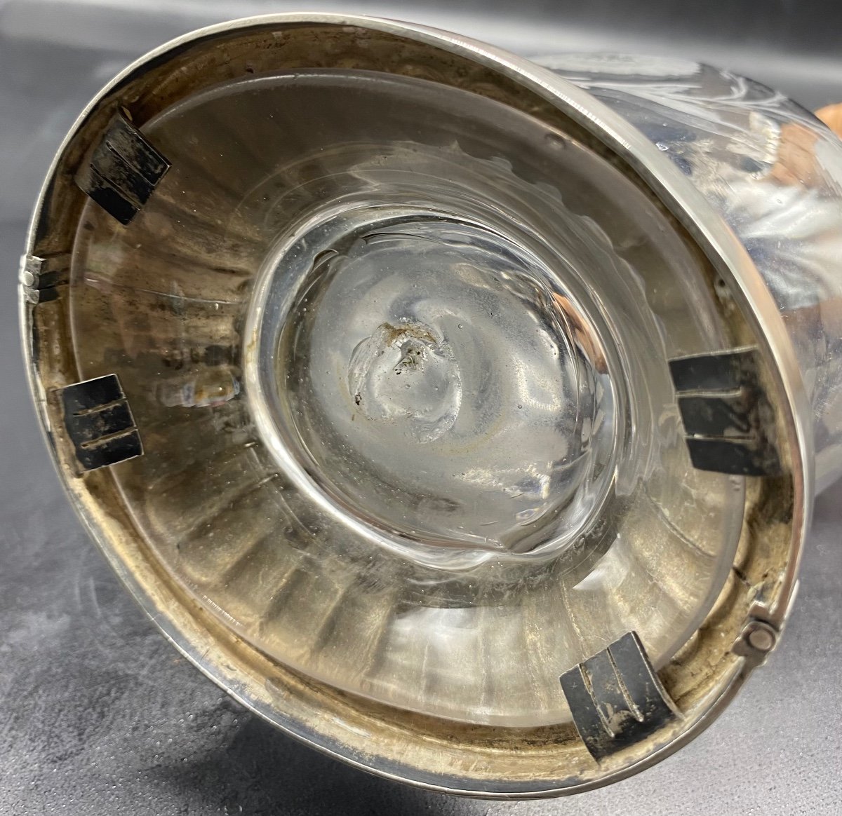 Ewer In Engraved Blown Glass And Mounts In Greek Sterling Silver Beginning 19th Century Smyrna -photo-1