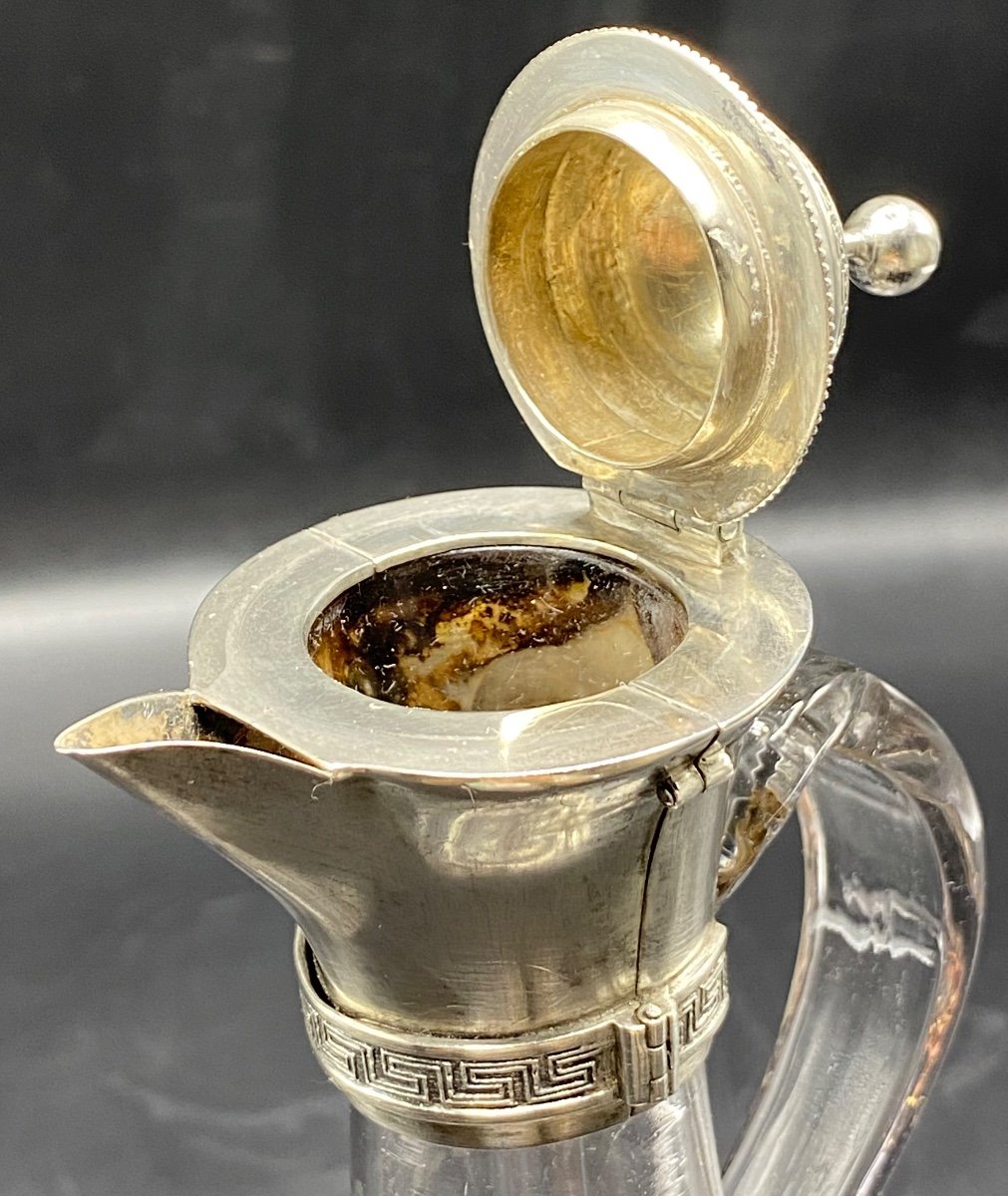 Ewer In Engraved Blown Glass And Mounts In Greek Sterling Silver Beginning 19th Century Smyrna -photo-3