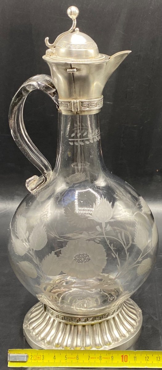 Ewer In Engraved Blown Glass And Mounts In Greek Sterling Silver Beginning 19th Century Smyrna -photo-6