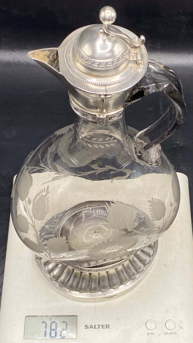 Ewer In Engraved Blown Glass And Mounts In Greek Sterling Silver Beginning 19th Century Smyrna -photo-8