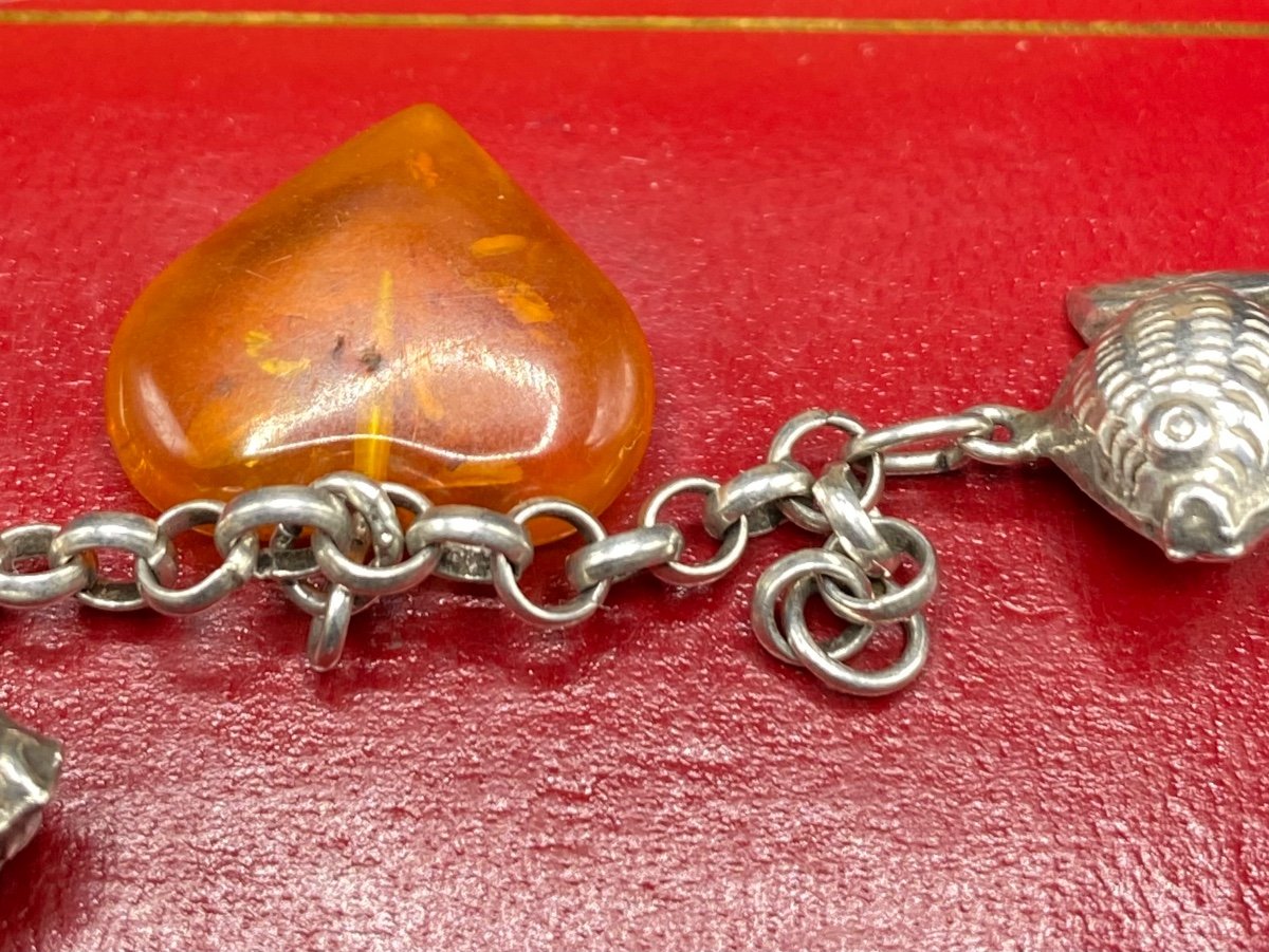 Sterling Silver Bracelet Hard Stone And Resin From The 1970s European-photo-1