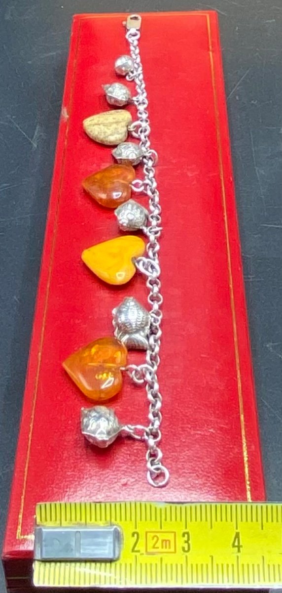 Sterling Silver Bracelet Hard Stone And Resin From The 1970s European-photo-2