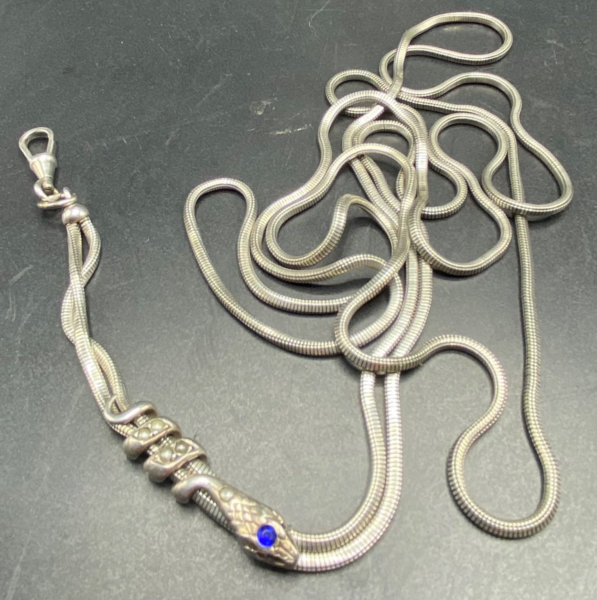 Removable Pendant Necklace In Sterling Silver Cultured Pearls And French Crystal Circa 1920-photo-2