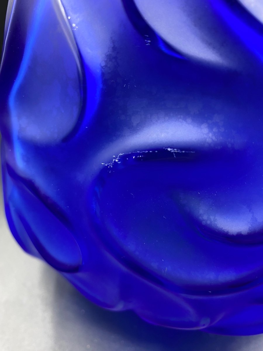 Large Blown Crystal Vase Molded Part Satin Signed 1950s-photo-1