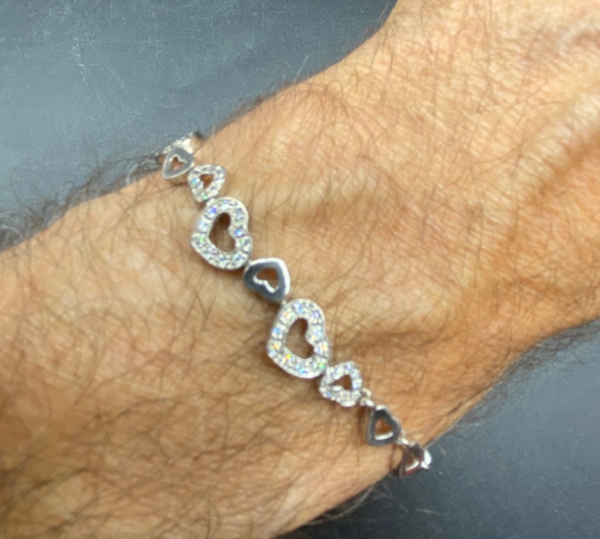 1980s European Sterling Silver And Cubic Zirconia Curb Bracelet-photo-1