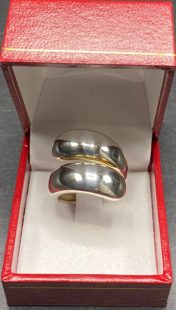 Mixed Ring In Solid European Silver Circa 1970