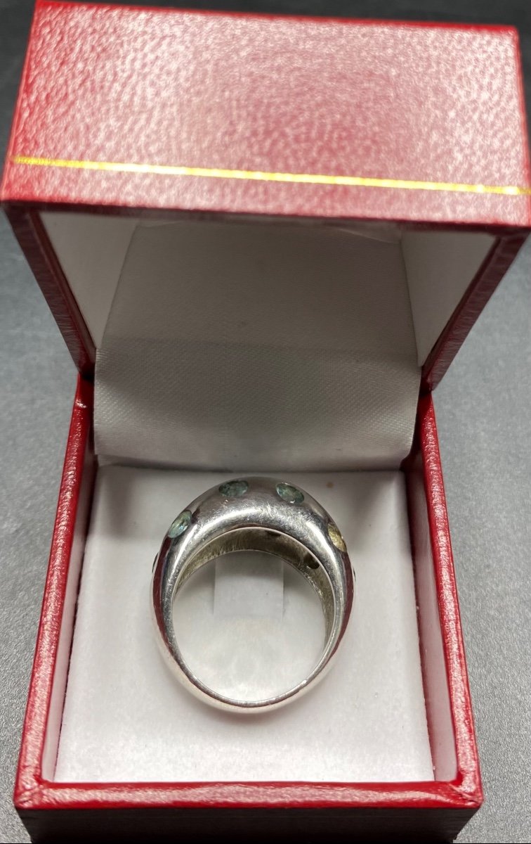 Mixed Jong Ring In Solid Silver And Cut Crystal Circa 1970/80-photo-4