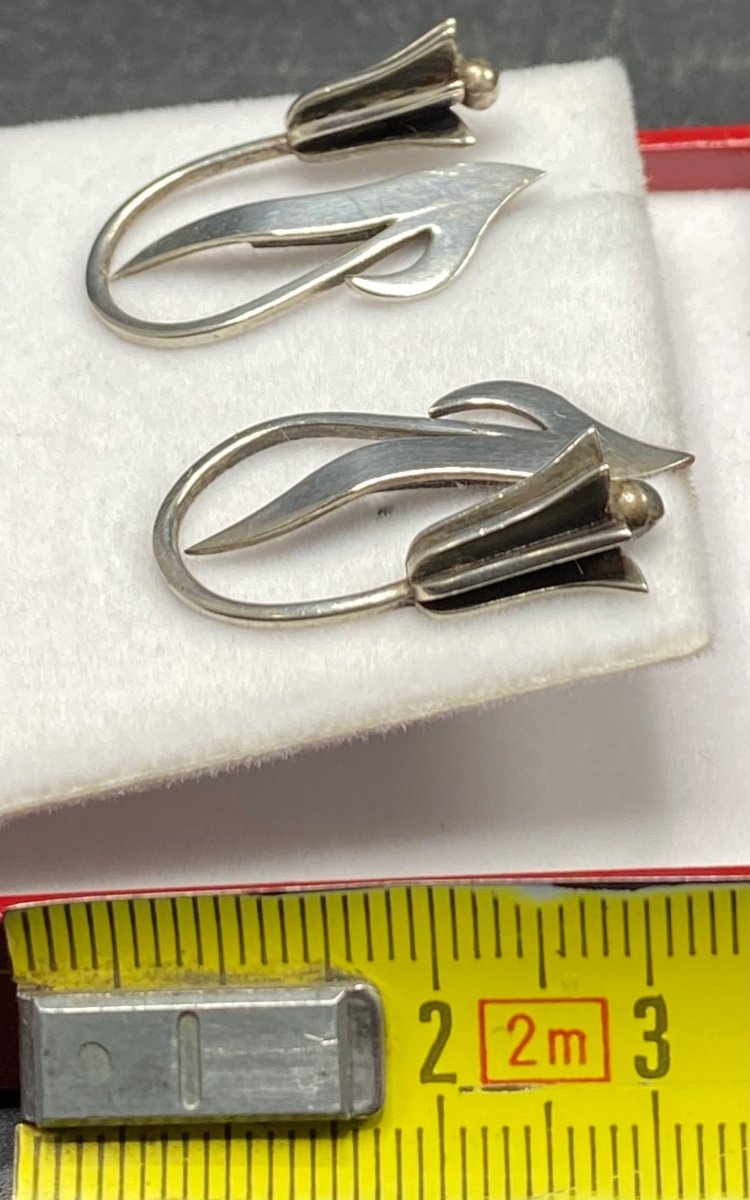 Pair Of Mexican Solid Silver Earrings From The 1960s/70s-photo-3