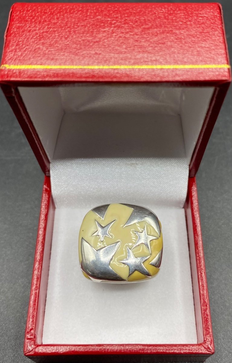 Bague En Argent Massif Et Résine Des Années 1980 Européenne