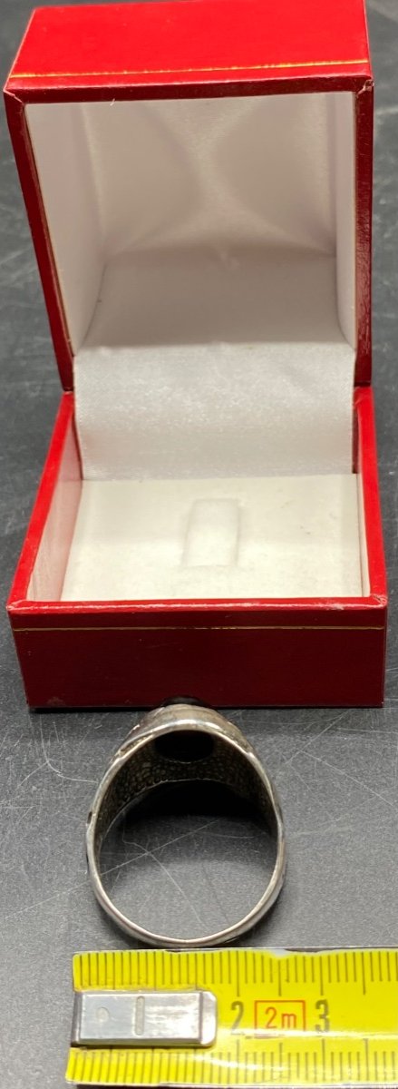 Large And Big 1930s European Sterling Silver Onyx Cabochon Ring-photo-5