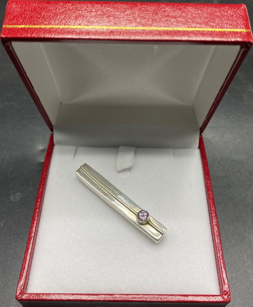 1930s European Amethyst Solid Silver Tie Clip Or Barrette-photo-2