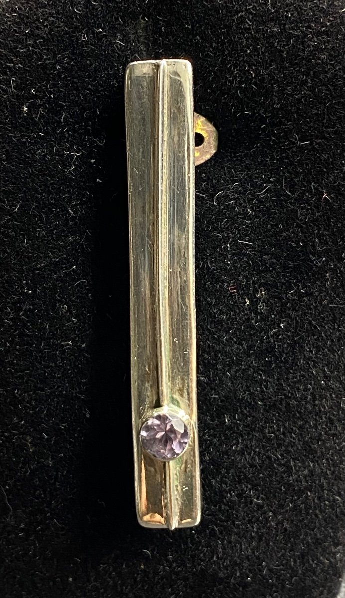 1930s European Amethyst Solid Silver Tie Clip Or Barrette-photo-1