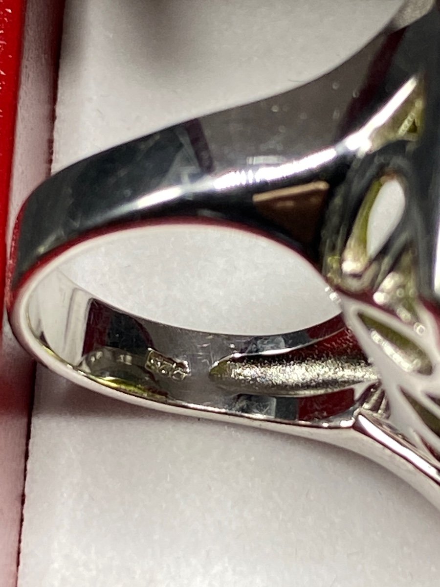 Bague En Argent Massif Rodié Française Des Années 1980 Et Cristal Taillé-photo-3