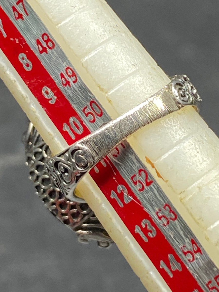1980s English Sterling Silver Ring With Large Onyx Cabochon-photo-4
