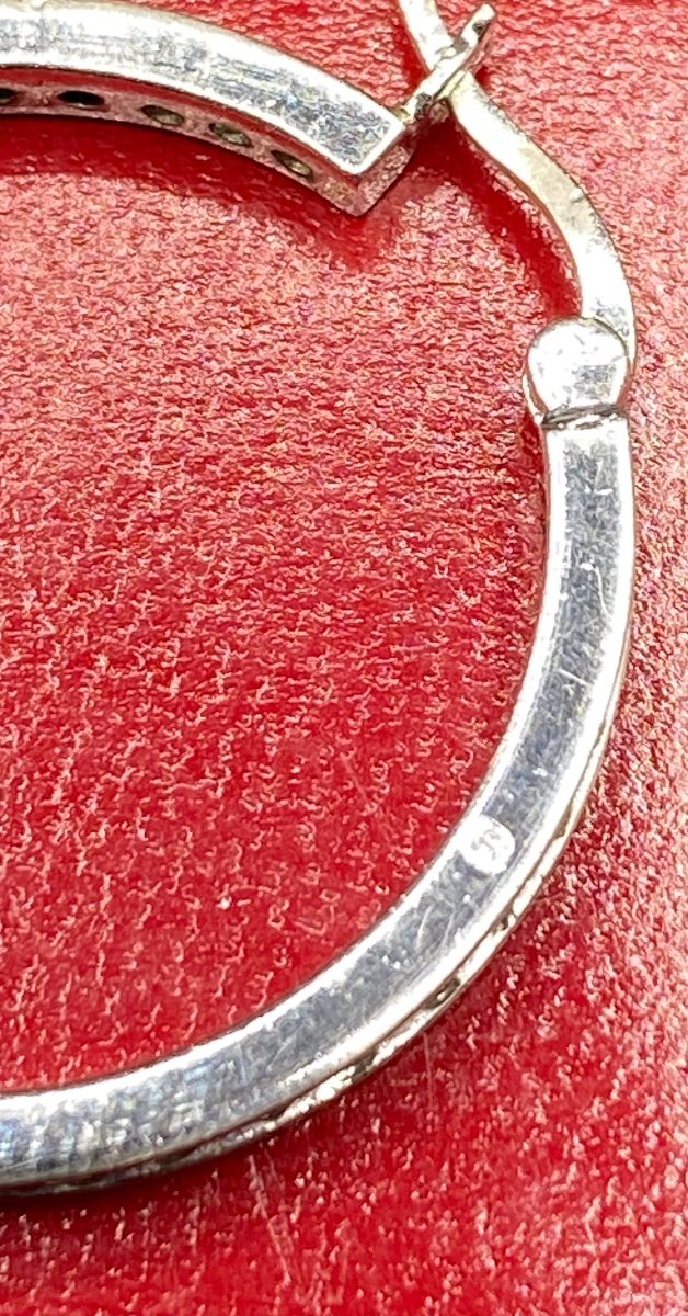 Paire De Créole En Argent Massif Et Oxydes De Zirconium Européennes Des Années 1980-photo-1