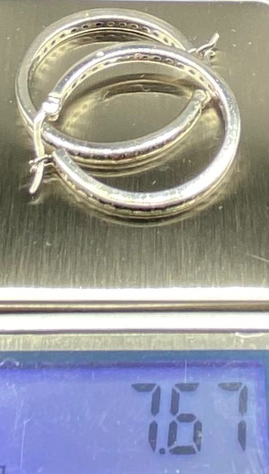 Paire De Créole En Argent Massif Et Oxydes De Zirconium Européennes Des Années 1980-photo-5