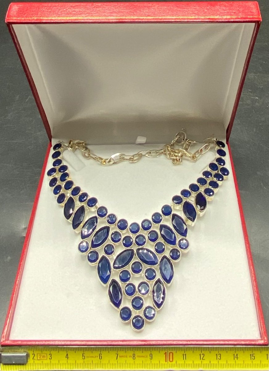 Pendentif En Argent Massif Et Cristaux Taillés Européen Des Années 1980-photo-2