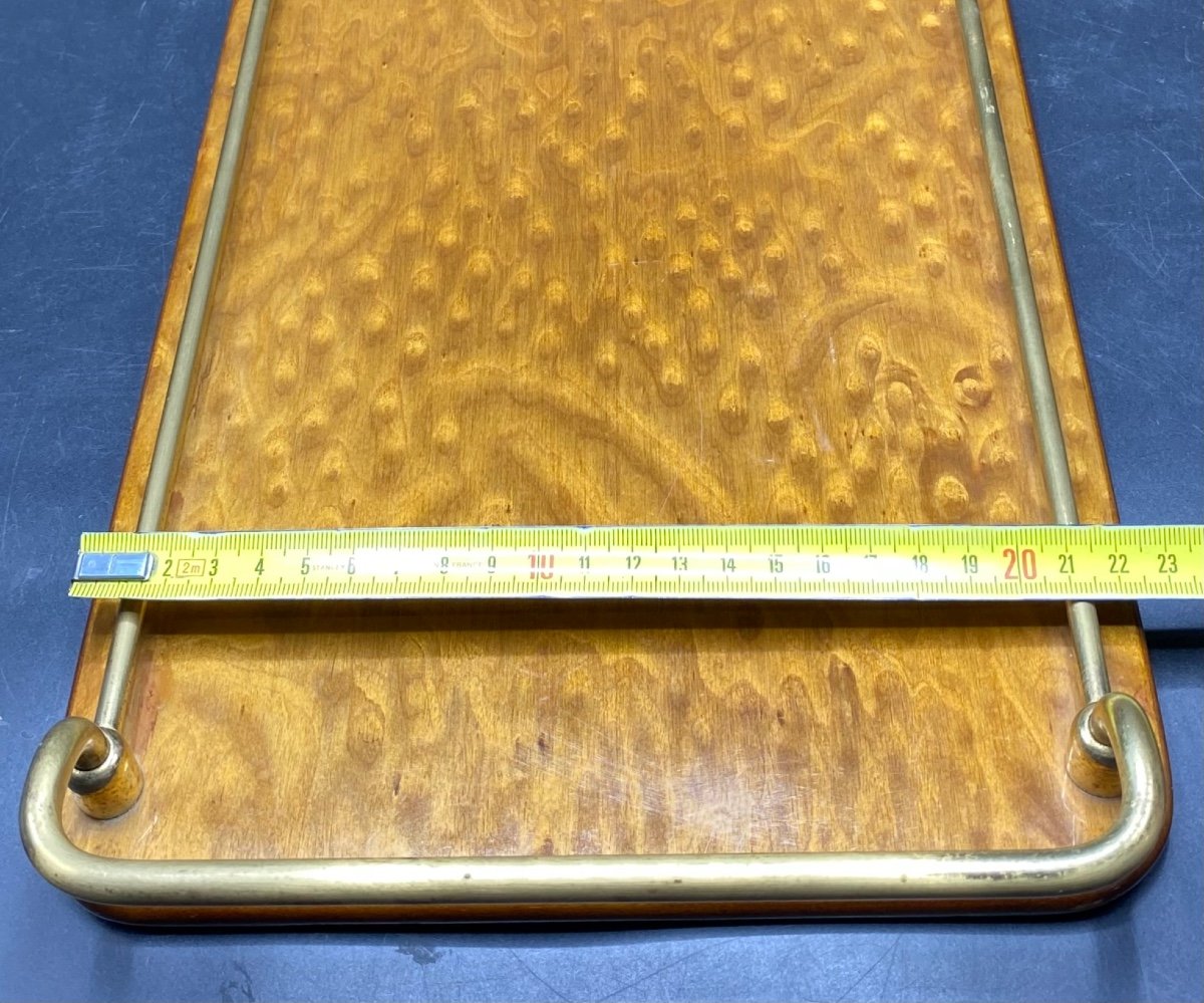 Italian Lacquered Burl Walnut And Gilt Brass Serving Tray Circa 1960-photo-5