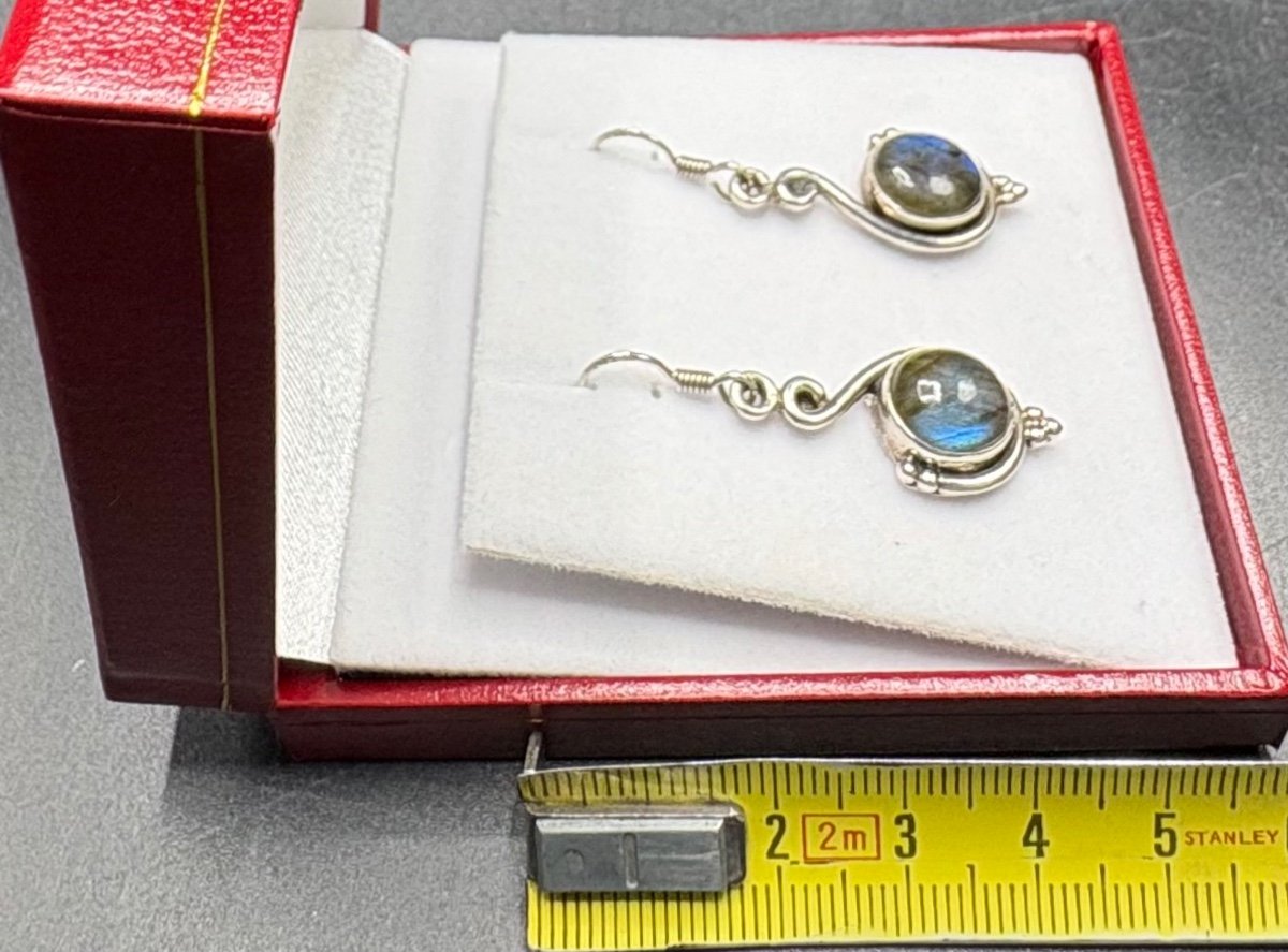 Pair Of 1980s European Sterling Silver Labradorite Cabochon Stud Earrings-photo-5