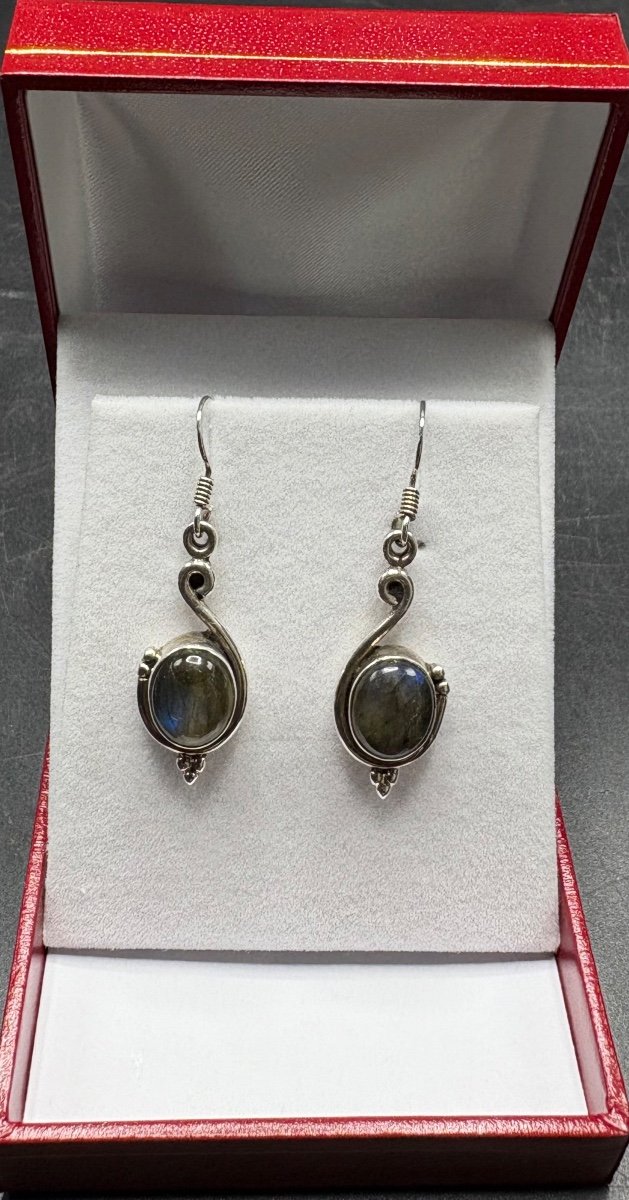 Pair Of 1980s European Sterling Silver Labradorite Cabochon Stud Earrings