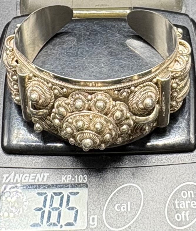 Bracelet Jonc Ouvrant En Argent Massif Cambodgien Des Années 1900-photo-7