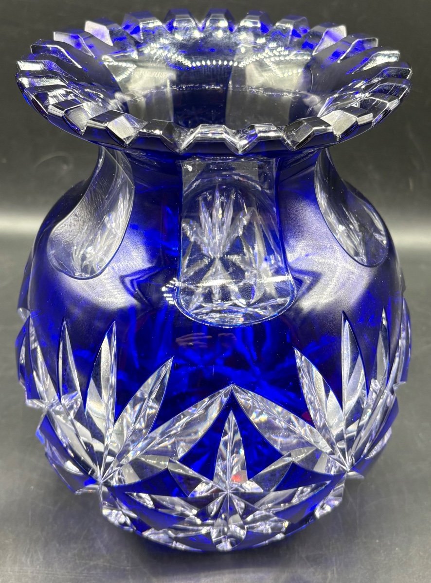 Bohemian Cut Blown Overlay Crystal Vase Circa 1900-photo-4