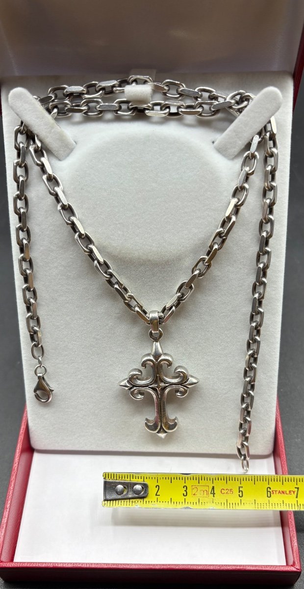 Croix  Et Sa Chaîne En Argent Massif Des Années 1950/60 Européennes-photo-6