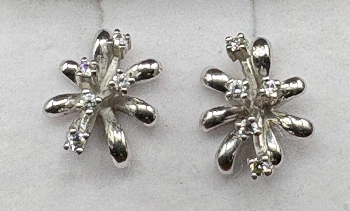 Pair Of 1980s French Oxidized Sterling Silver Stud Earrings-photo-3
